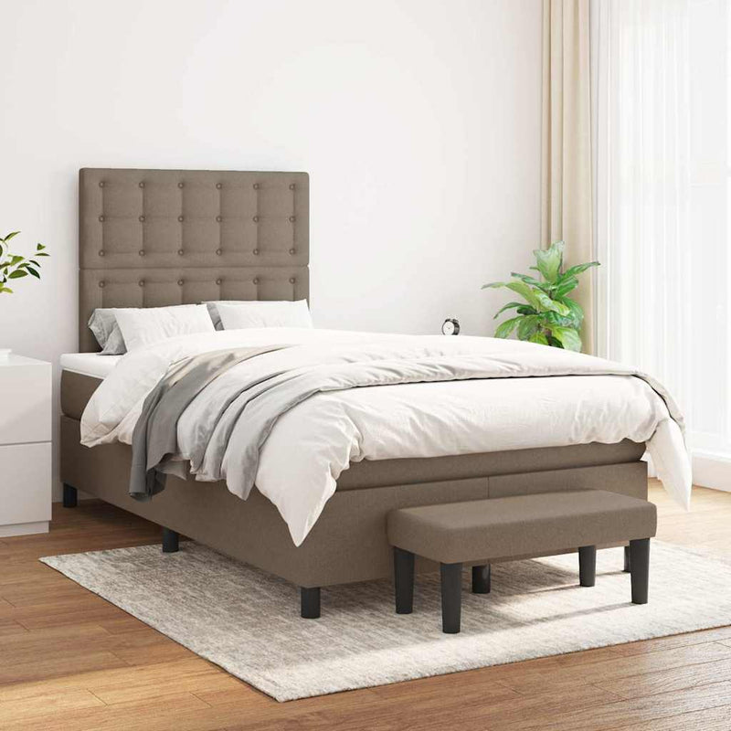 Pat box spring cu saltea, taupe, 120x190 cm material textil