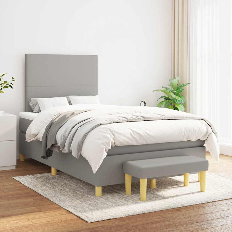 Pat box spring cu saltea, gri deschis, 120x190 cm, textil