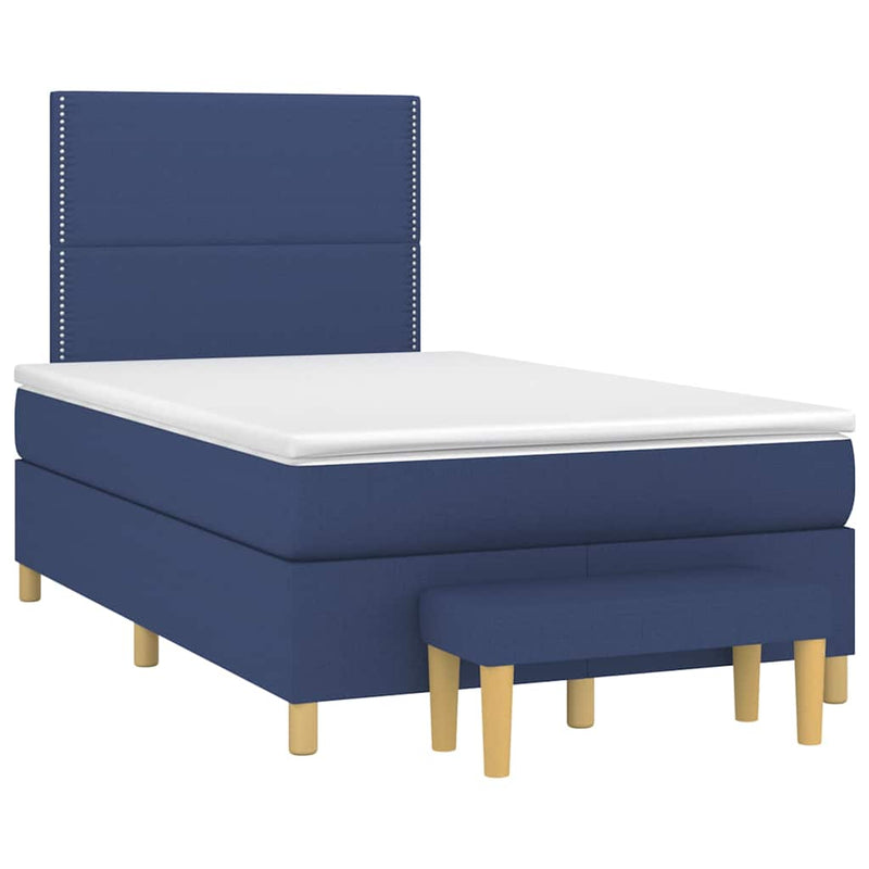 Pat box spring cu saltea, albastru, 120x190 cm, material textil