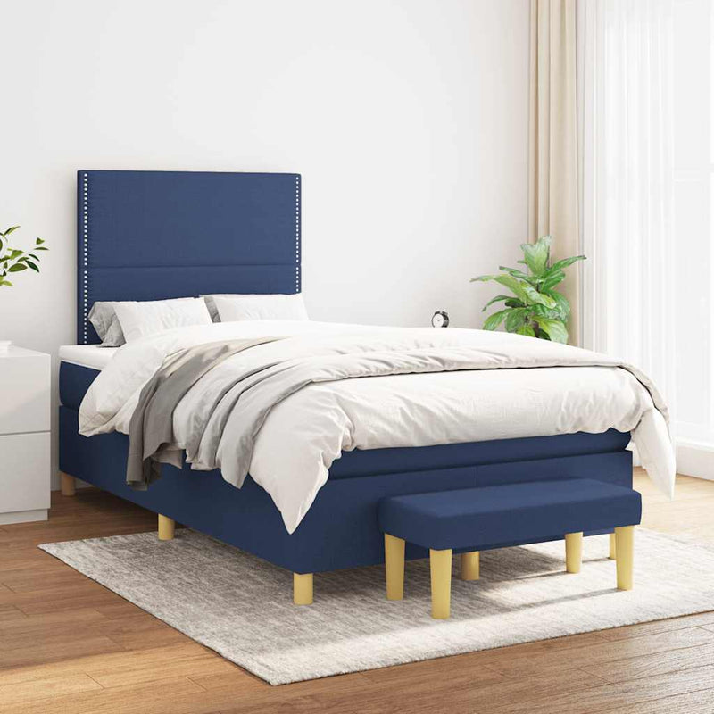 Pat box spring cu saltea, albastru, 120x190 cm, material textil