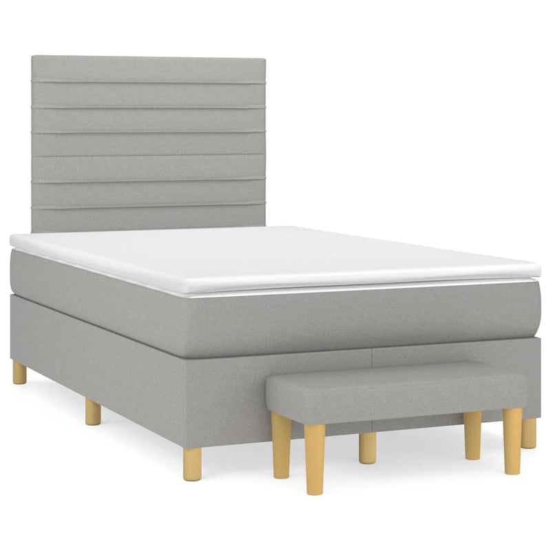 Pat box spring cu saltea, gri deschis, 120x190 cm, textil