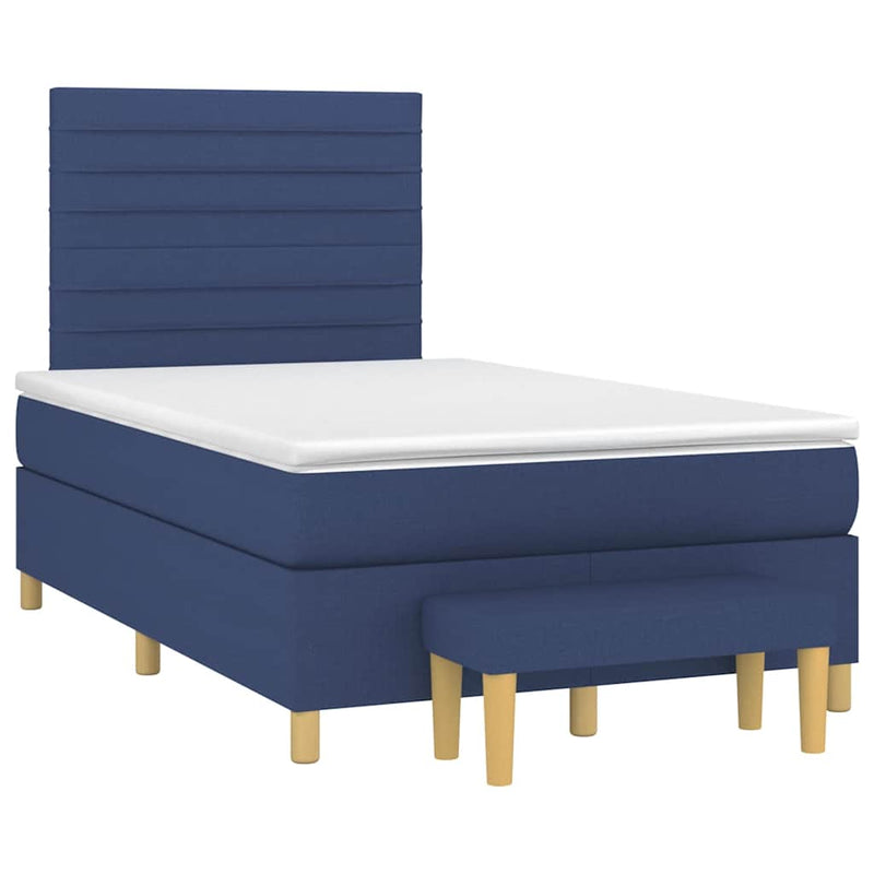 Pat box spring cu saltea, albastru, 120x190 cm, material textil