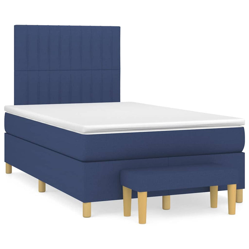 Pat box spring cu saltea, albastru, 120x190 cm, material textil