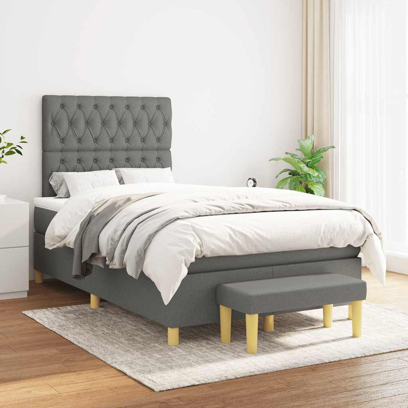 Pat box spring cu saltea, gri închis, 120x190 cm, textil