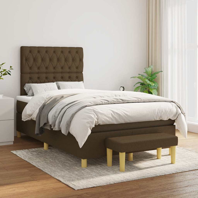 Pat box spring cu saltea, maro închis, 120x190 cm, textil