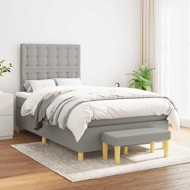 Pat box spring cu saltea, gri deschis, 120x190 cm, textil