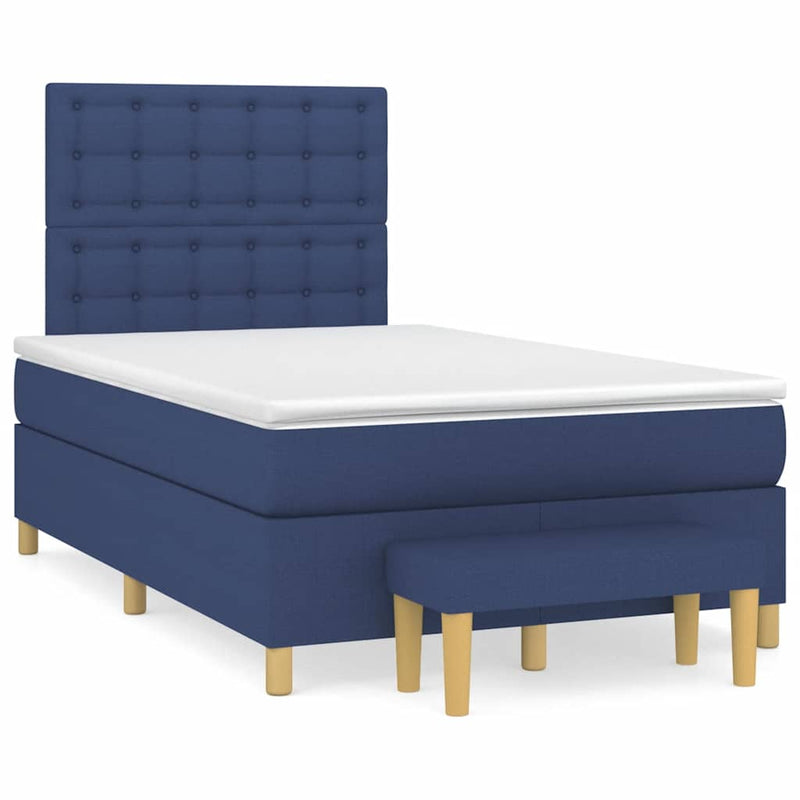 Pat box spring cu saltea, albastru, 120x190 cm, material textil