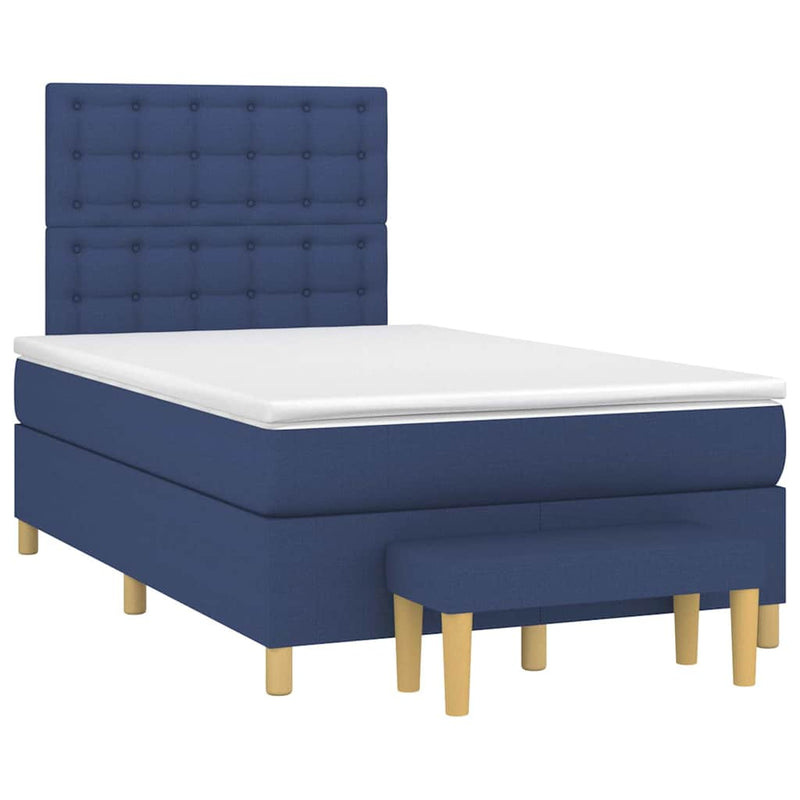 Pat box spring cu saltea, albastru, 120x190 cm, material textil