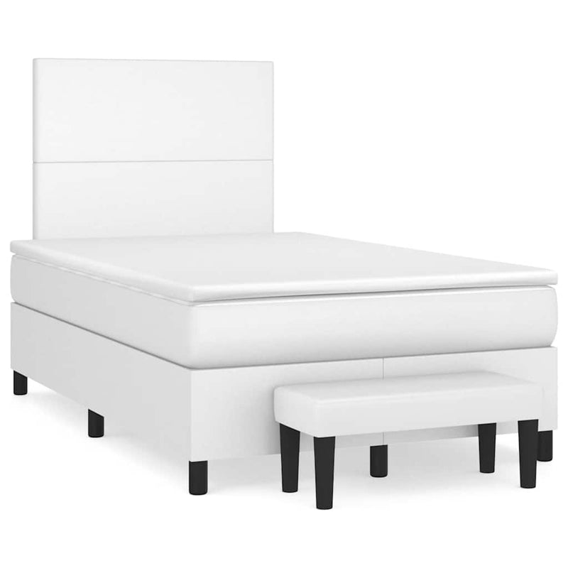 Pat box spring cu saltea, alb, 120x190 cm, piele ecologică