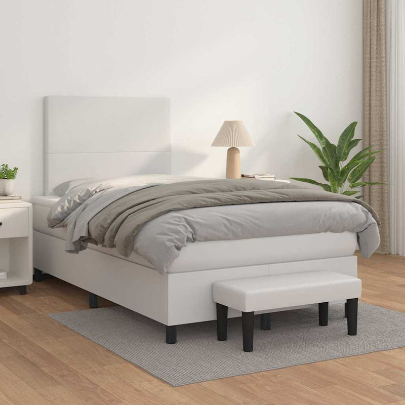 Pat box spring cu saltea, alb, 120x190 cm, piele ecologică