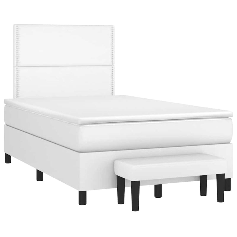 Pat box spring cu saltea, alb, 120x190 cm, piele ecologică