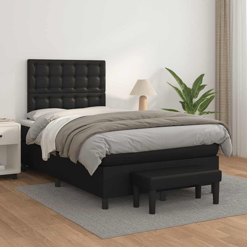 Pat box spring cu saltea, negru, 120x190 cm, piele ecologică