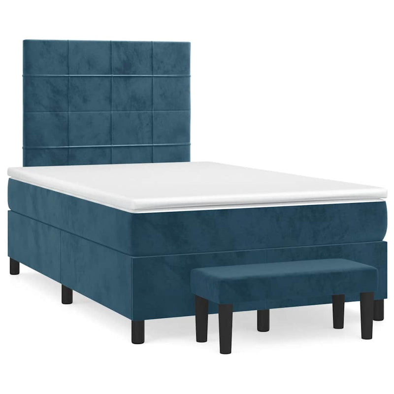 Pat box spring cu saltea, albastru închis, 120x190 cm, catifea