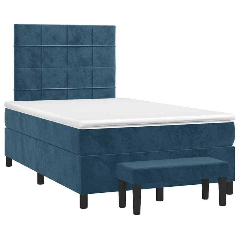 Pat box spring cu saltea, albastru închis, 120x190 cm, catifea