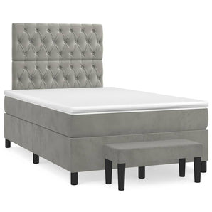 Pat box spring cu saltea, gri deschis, 120x190 cm, catifea
