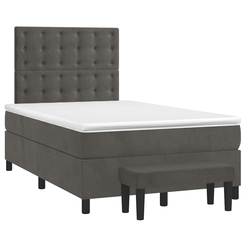 Pat box spring cu saltea, gri închis, 120x190 cm, catifea