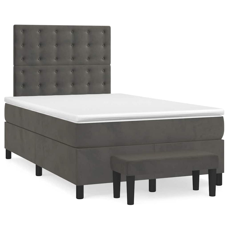 Pat box spring cu saltea, gri închis, 120x190 cm, catifea