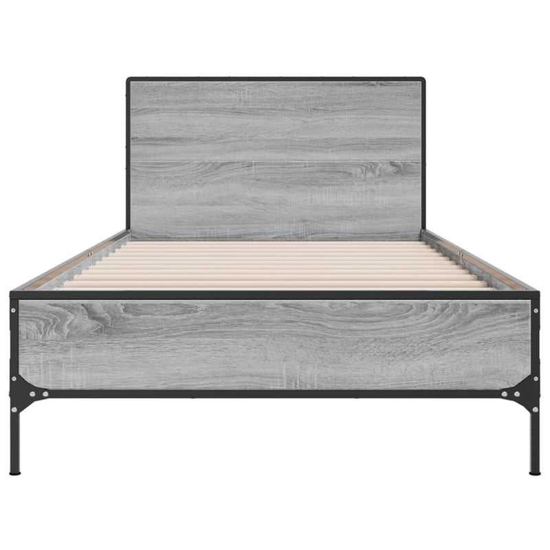Cadru de pat, gri sonoma, 100x200 cm, lemn prelucrat și metal