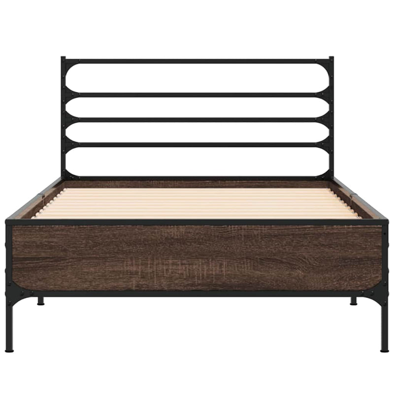 Cadru de pat, stejar maro, 75x190 cm, lemn prelucrat și metal