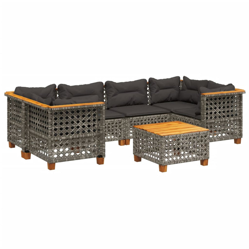 Set canapele de grădină, 7 piese, cu perne, gri, poliratan
