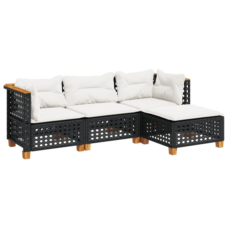 Set mobilier de grădină cu perne, 4 piese, negru, poliratan