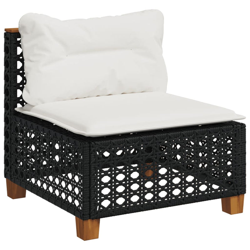 Set mobilier de grădină cu perne, 4 piese, negru, poliratan
