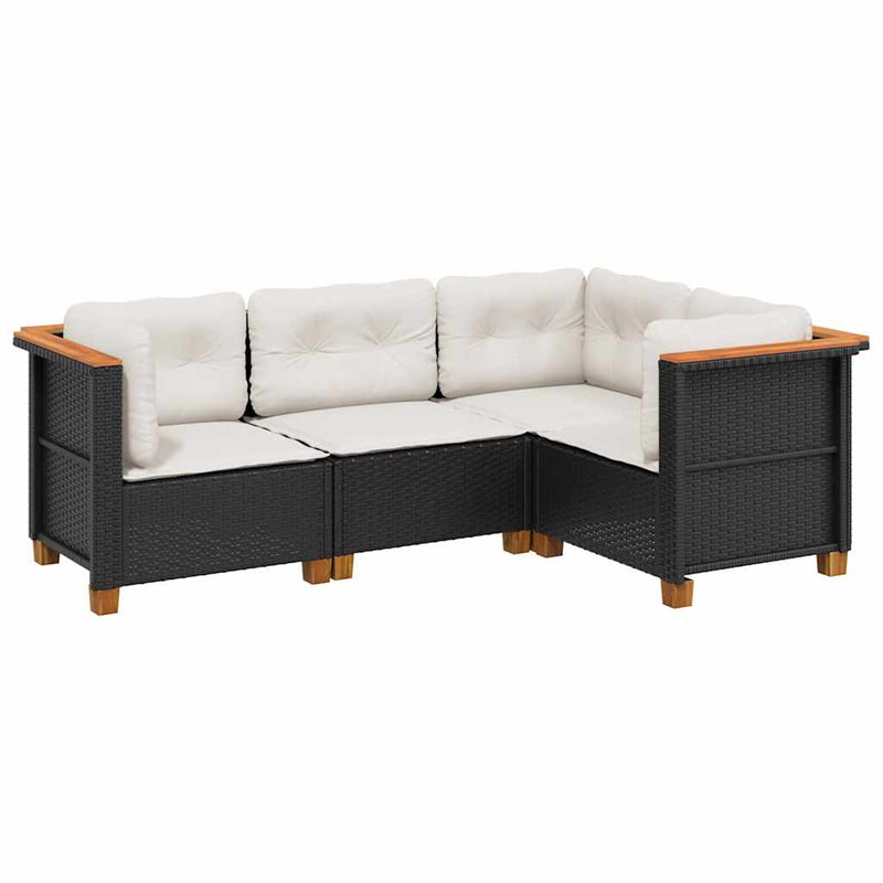Set mobilier de grădină cu perne, 4 piese, negru, poliratan