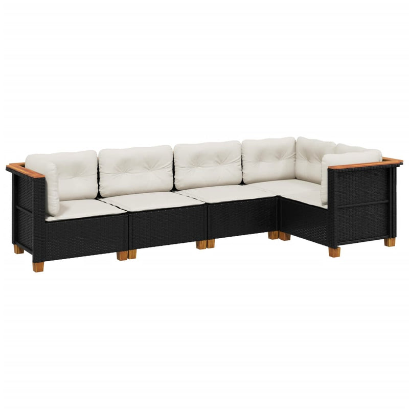 Set mobilier de grădină cu perne, 5 piese, negru, poliratan