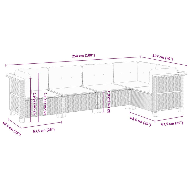 Set mobilier de grădină cu perne, 5 piese, negru, poliratan