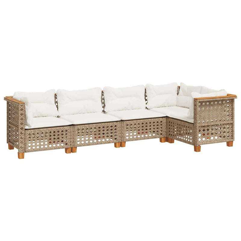 Set canapele de grădină cu perne, 5 piese, bej, poliratan