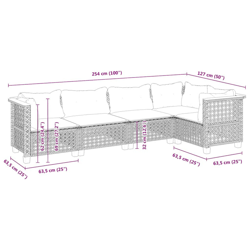Set canapele de grădină cu perne, 5 piese, bej, poliratan
