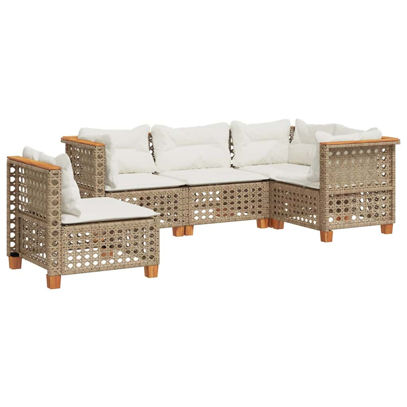 Set canapele de grădină cu perne, 5 piese, bej, poliratan