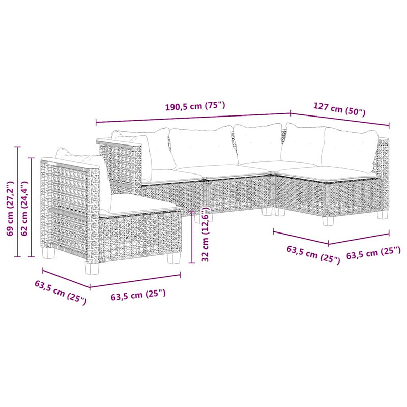 Set canapele de grădină cu perne, 5 piese, bej, poliratan