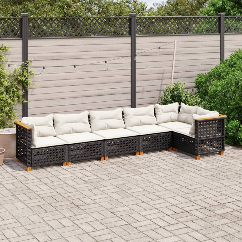 Set mobilier de grădină cu perne, 6 piese, negru, poliratan