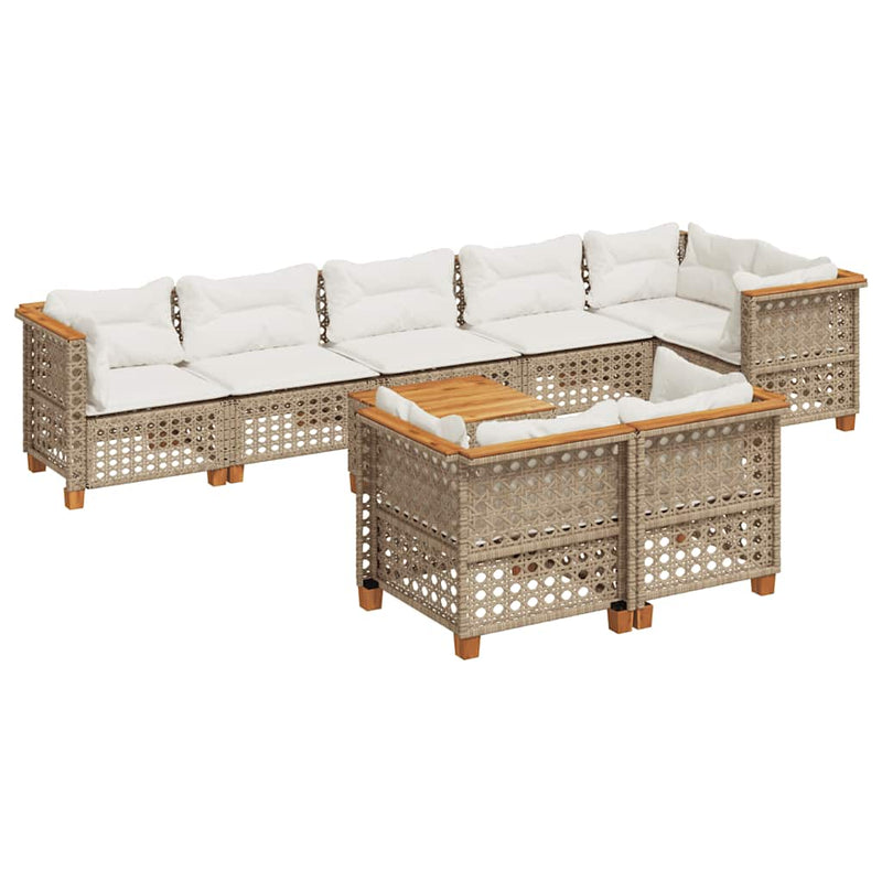 Set canapele de grădină, 9 piese, cu perne, bej, poliratan