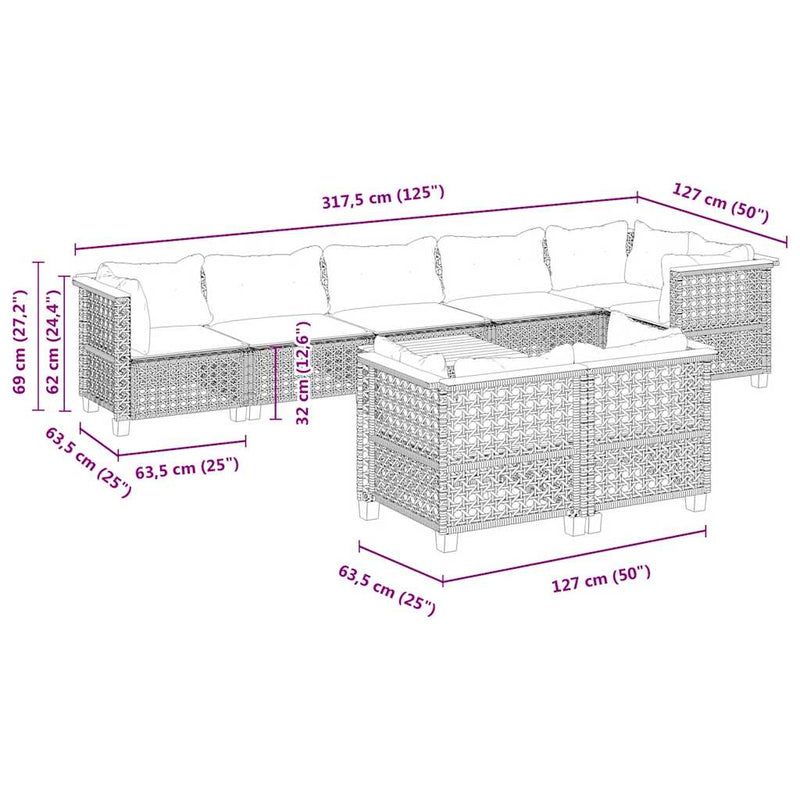 Set canapele de grădină, 9 piese, cu perne, bej, poliratan
