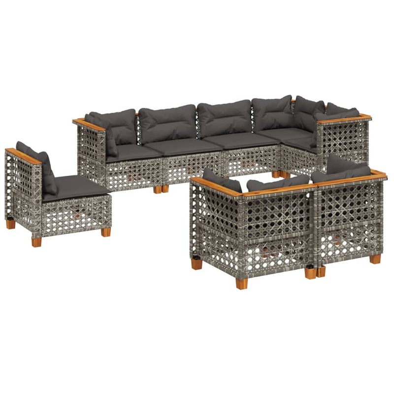 Set canapele de grădină cu perne, 8 piese, gri, poliratan