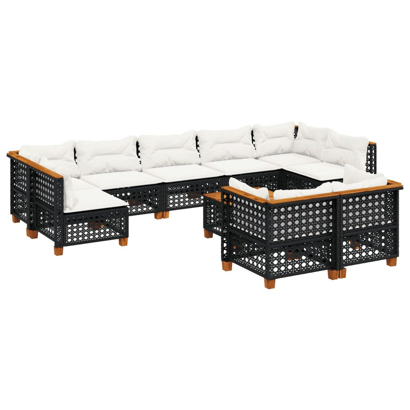 Set canapele de grădină cu perne, 10 piese, negru, poliratan