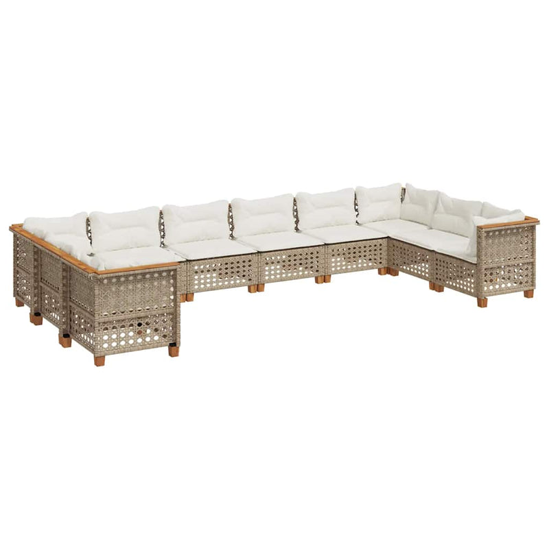 Set canapele de grădină cu perne, 10 piese, bej, poliratan