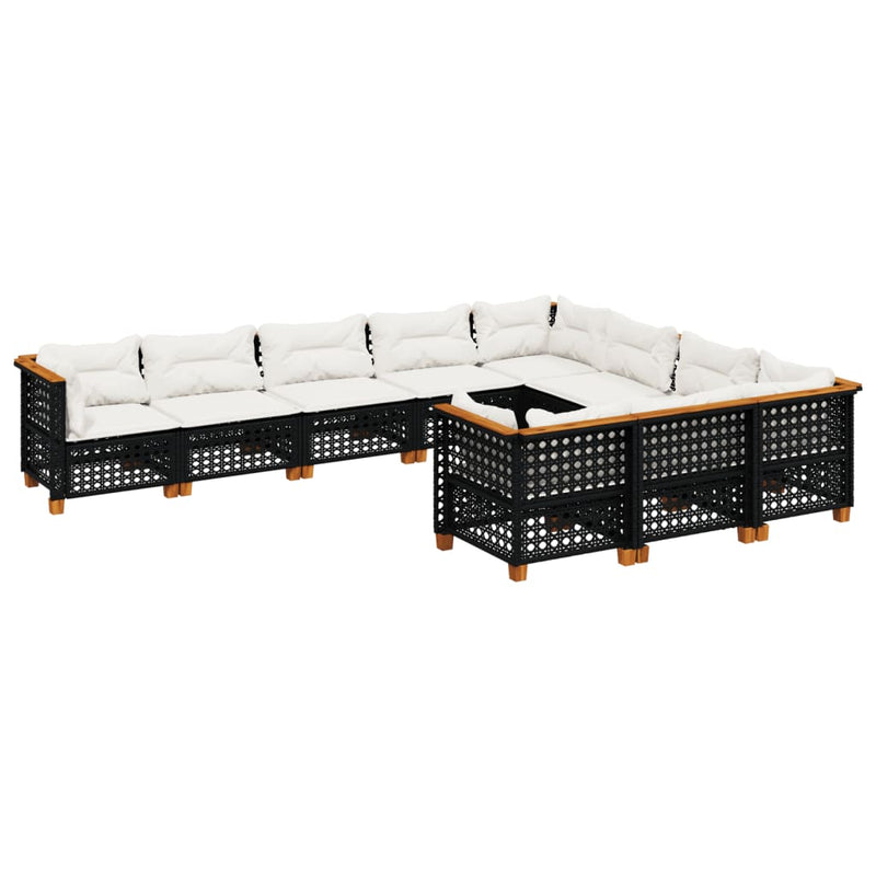 Set canapele de grădină cu perne, 10 piese, negru, poliratan