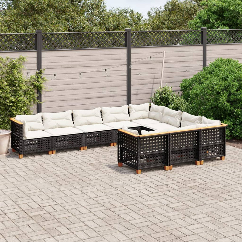 Set canapele de grădină cu perne, 10 piese, negru, poliratan