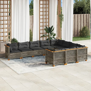 Set mobilier de grădină cu perne, 10 piese, gri, poliratan