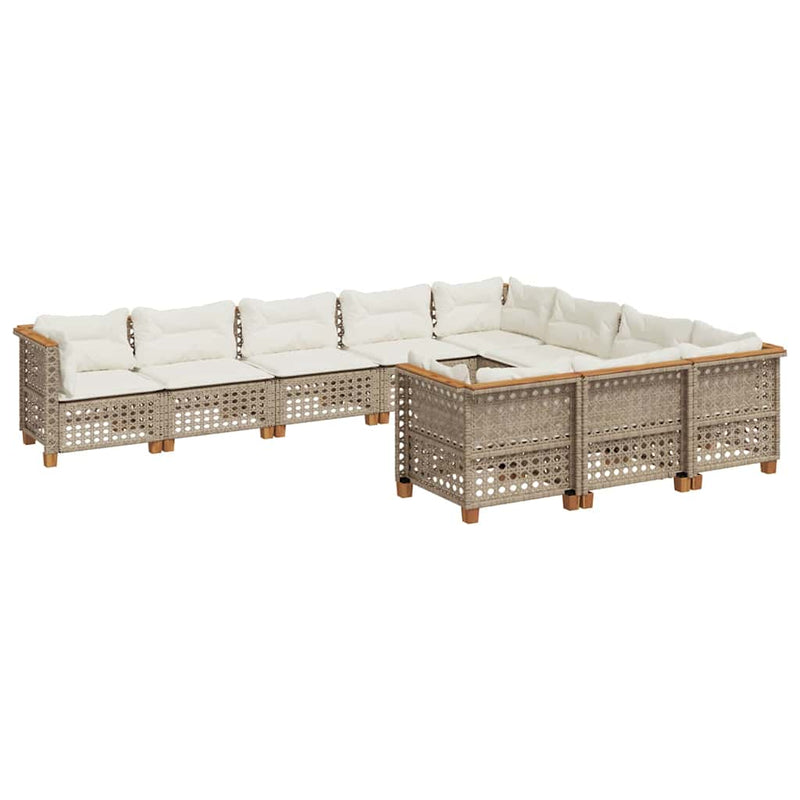 Set canapele de grădină cu perne, 10 piese, bej, poliratan