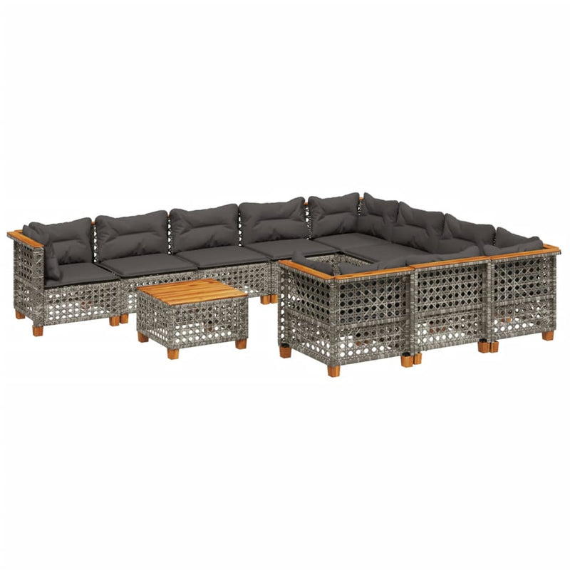 Set canapele de grădină cu perne, 11 piese, gri, poliratan