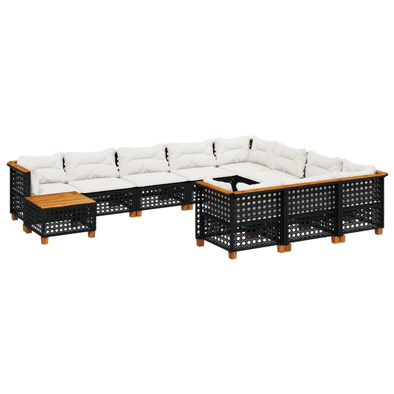 Set canapele de grădină cu perne, 11 piese, negru, poliratan