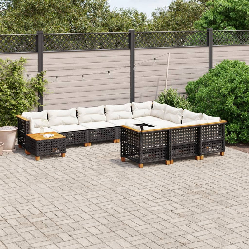 Set canapele de grădină cu perne, 11 piese, negru, poliratan