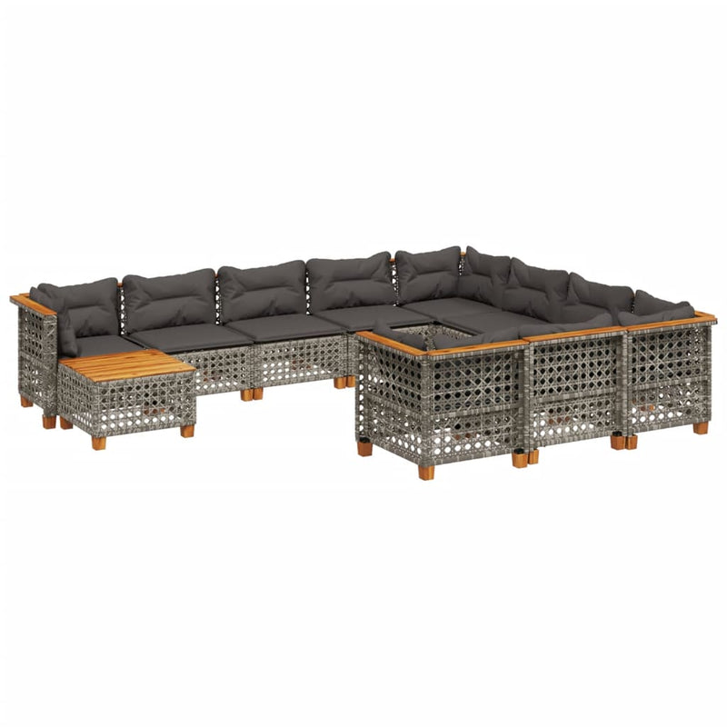 Set canapele de grădină cu perne, 11 piese, gri, poliratan