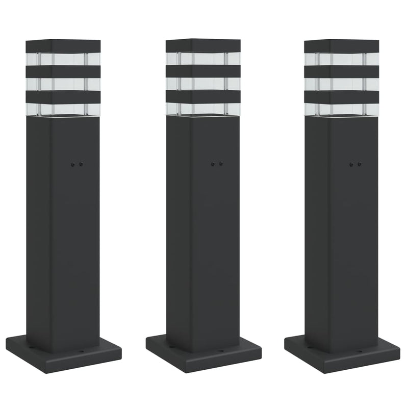 Lămpi exterioare de podea cu priză, 3 buc. negru 50 cm aluminiu