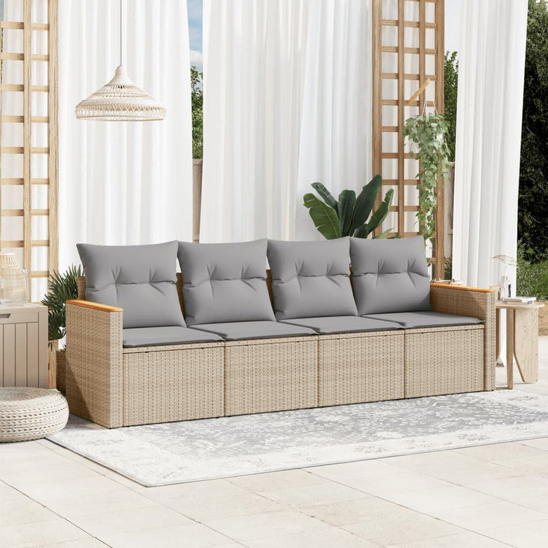 Set canapele de grădină, 4 piese, cu perne, bej, poliratan