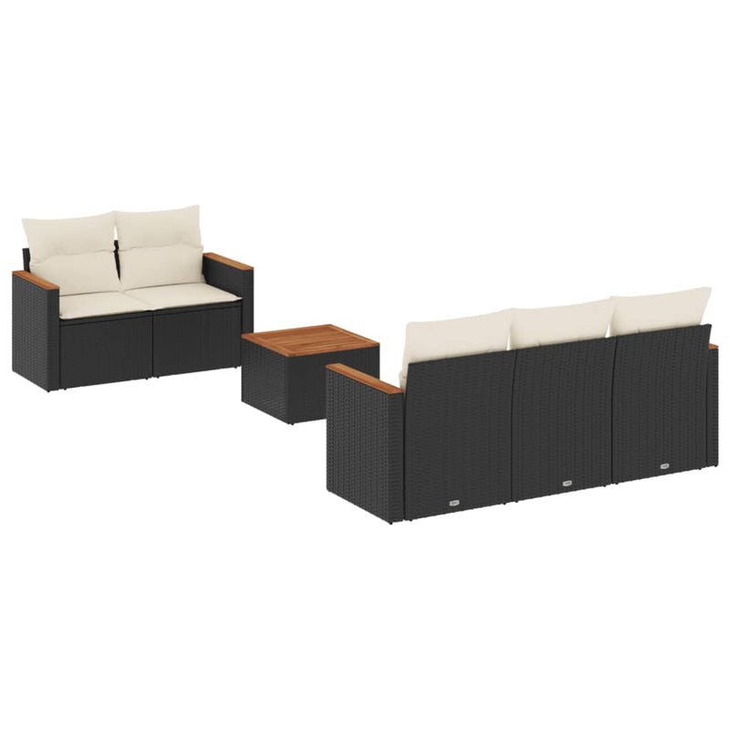 Set mobilier de grădină cu perne, 6 piese, negru, poliratan